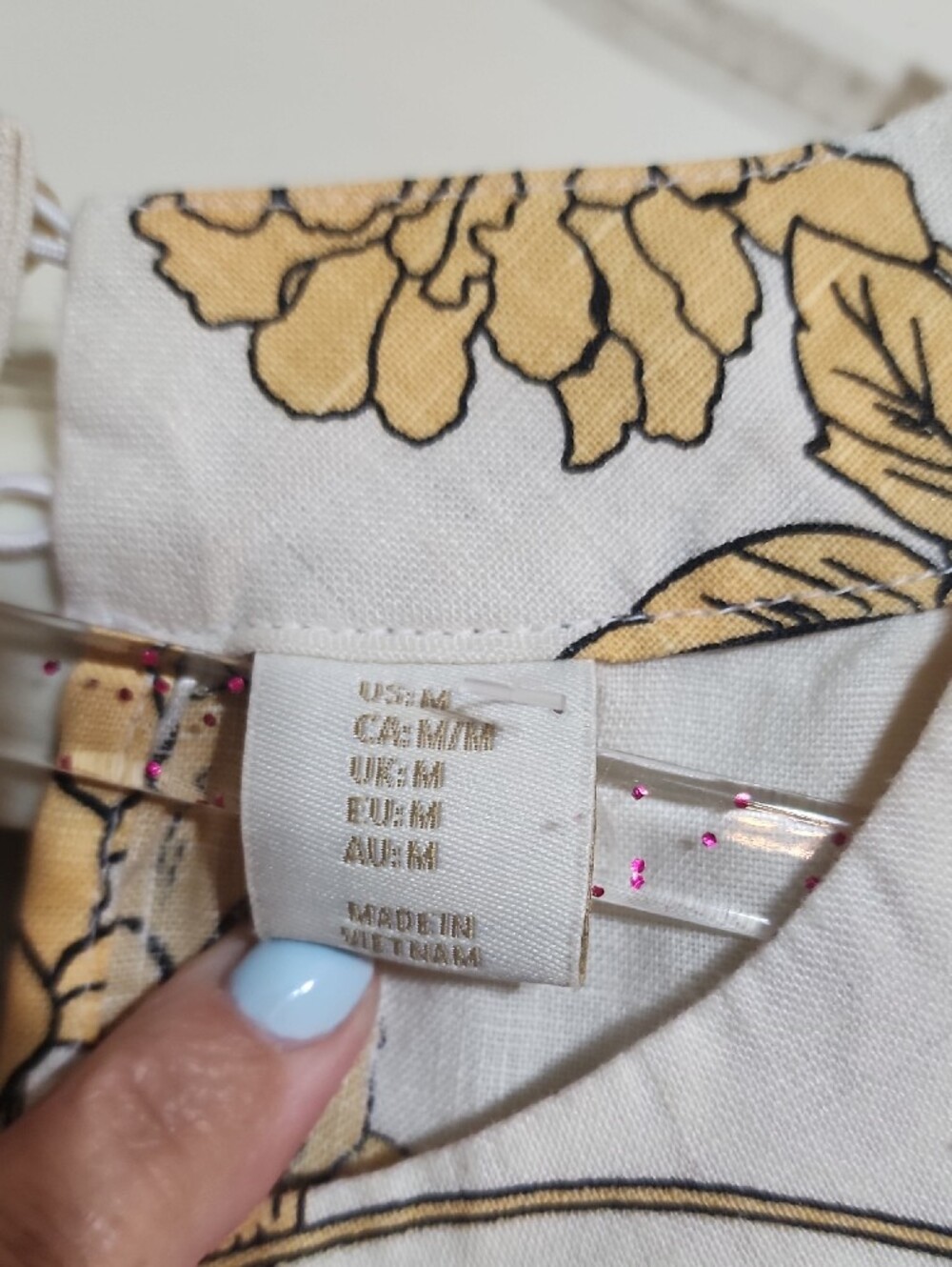 Cynthia Rowley Women's Cream Floral Linen Dress with Golden Yellow Print - Picture 4 of 9